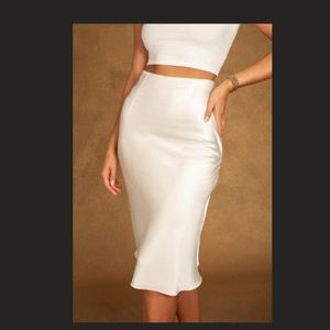 Meshki Ivory satin midi skirt